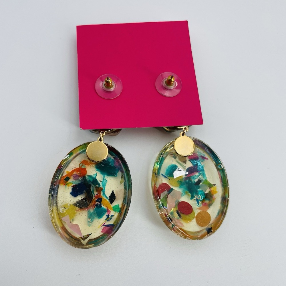 Moon & Lola MLxxTP Confetti Post Drop Earrings Resin Handmade - Picture 4 of 6